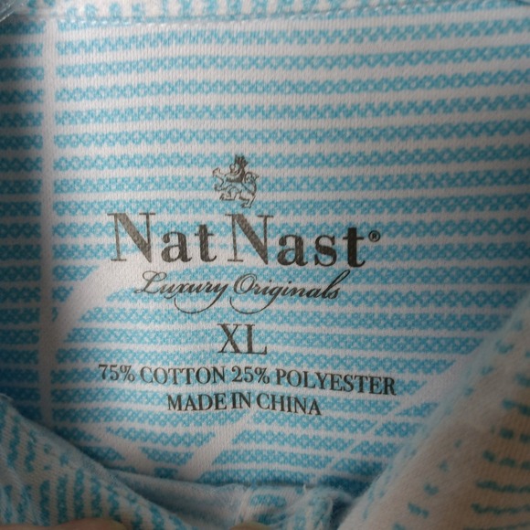Nat Nast Luxury Originals Mens XL Polo Shirt Blue White Striped Leaf Print - Picture 2 of 11